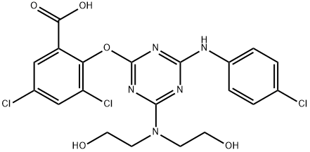 Benzoic acid, 2-[[4-[bis(2-hydroxyethyl)amino]-6-[(4-chlorophenyl)amino]-1,3,5-triazin-2-yl]oxy]-3,5-dichloro- Structural
