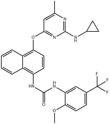 Urea, N-[4-[[2-(cyclopropylamino)-6-methyl-4-pyrimidinyl]oxy]-1-naphthalenyl]-N'-[2-methoxy-5-(trifluoromethyl)phenyl]- Structural