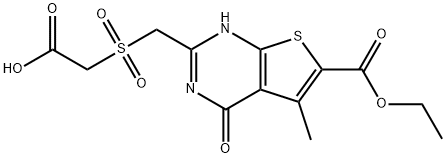 Thieno[2,3-d]pyrimidine-6-carboxylic acid, 2-[[(carboxymethyl)sulfonyl]methyl]-1,4-dihydro-5-methyl-4-oxo-, 6-ethyl ester Structural