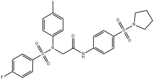 N~2~-[(4-fluorophenyl)sulfonyl]-N~2~-(4-methylphenyl)-N-[4-(pyrrolidin-1-ylsulfonyl)phenyl]glycinamide Structural