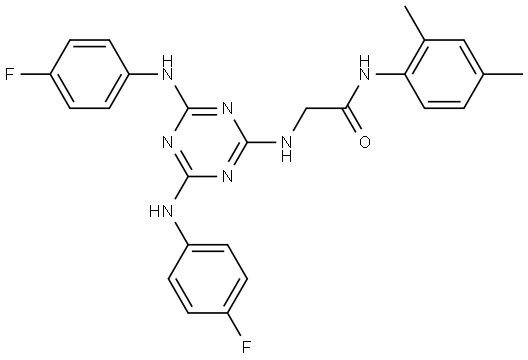 N~2~-{4,6-bis[(4-fluorophenyl)amino]-1,3,5-triazin-2-yl}-N-(2,4-dimethylphenyl)glycinamide Structural