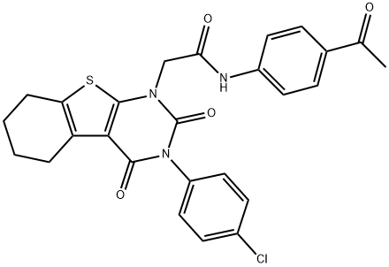 N-(4-acetylphenyl)-2-[3-(4-chlorophenyl)-2,4-dioxo-5,6,7,8-tetrahydro-[1]benzothiolo[2,3-d]pyrimidin-1-yl]acetamide Structural