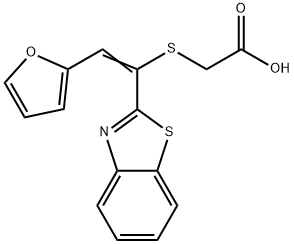 Acetic acid, 2-[[1-(2-benzothiazolyl)-2-(2-furanyl)ethenyl]thio]- Structural