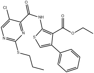 ethyl 2-(5-chloro-2-(propylthio)pyrimidine-4-carboxamido)-4-phenylthiophene-3-carboxylate Structural