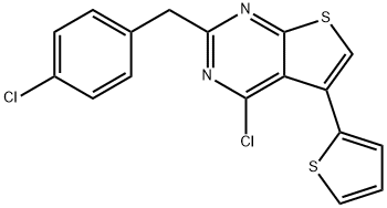 Thieno[2,3-d]pyrimidine, 4-chloro-2-[(4-chlorophenyl)methyl]-5-(2-thienyl)- Structural