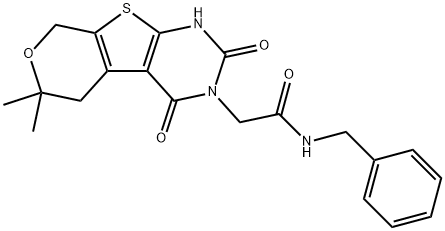 N-benzyl-2-(6,6-dimethyl-2,4-dioxo-5,8-dihydro-1H-pyrano[2,3]thieno[2,4-b]pyrimidin-3-yl)acetamide Structural