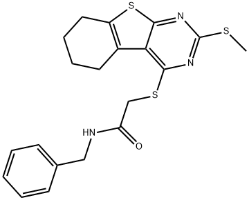 N-benzyl-2-[(2-methylsulfanyl-5,6,7,8-tetrahydro-[1]benzothiolo[2,3-d]pyrimidin-4-yl)sulfanyl]acetamide Structural