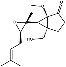 Bicyclo[3.1.0]hexan-2-one, 5-(hydroxymethyl)-1-methoxy-6-[(2R,3R)-2-methyl-3-(3-methyl-2-buten-1-yl)-2-oxiranyl]-, (1S,5S,6S)- Structural