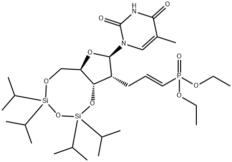 Uridine, 2'-deoxy-2'-[(2E)-3-(diethoxyphosphinyl)-2-propen-1-yl]-5-methyl-3',5'-O-[1,1,3,3-tetrakis(1-methylethyl)-1,3-disiloxanediyl]- Structural