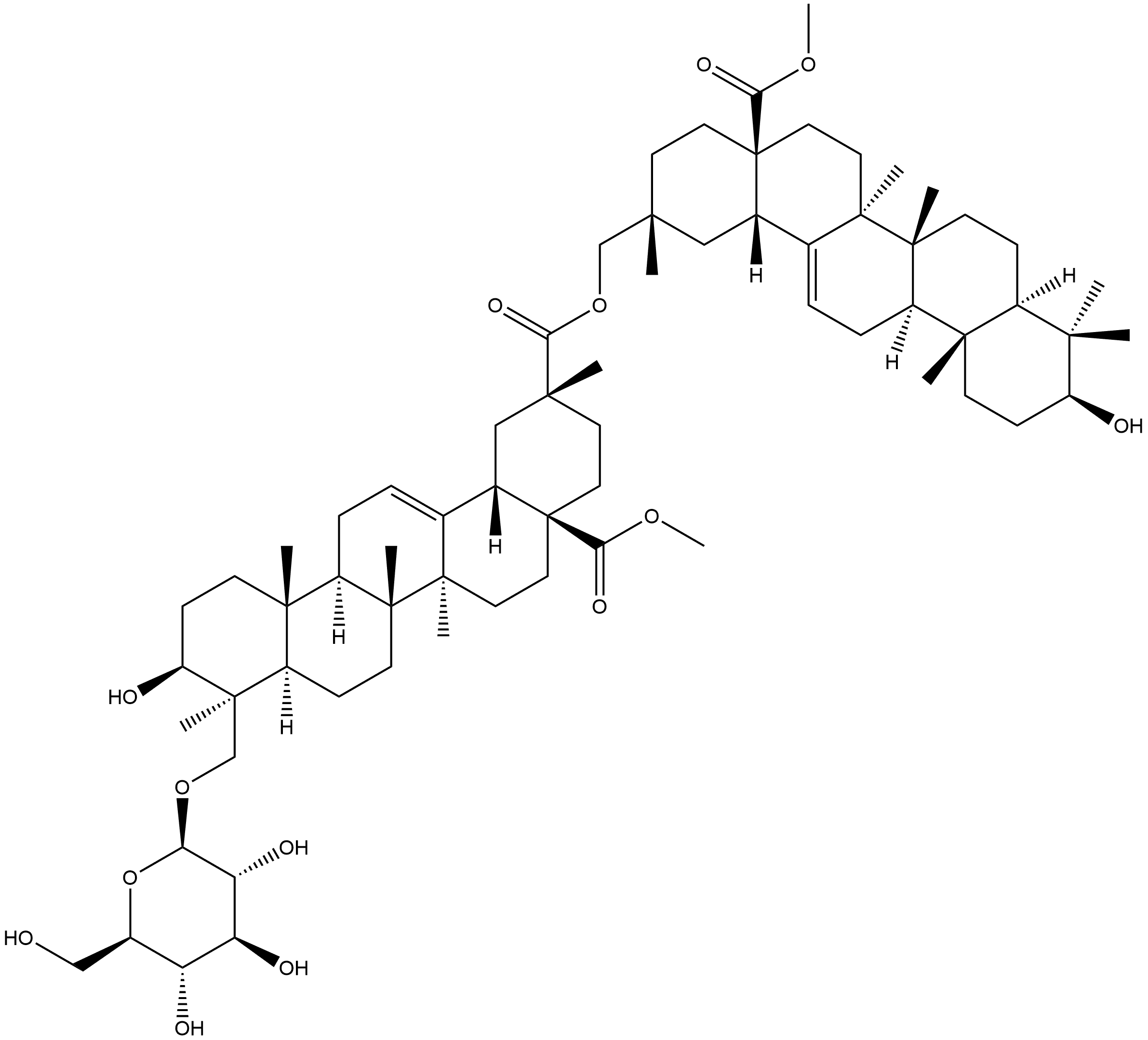 Olean-12-ene-28,29-dioic acid, 24-(β-D-glucopyranosyloxy)-3-hydroxy-, 29-[(3β,20α)-3-hydroxy-28-methoxy-28-oxoolean-12-en-29-yl] 28-methyl ester, (3β,4β,20α)- (9CI) Structural