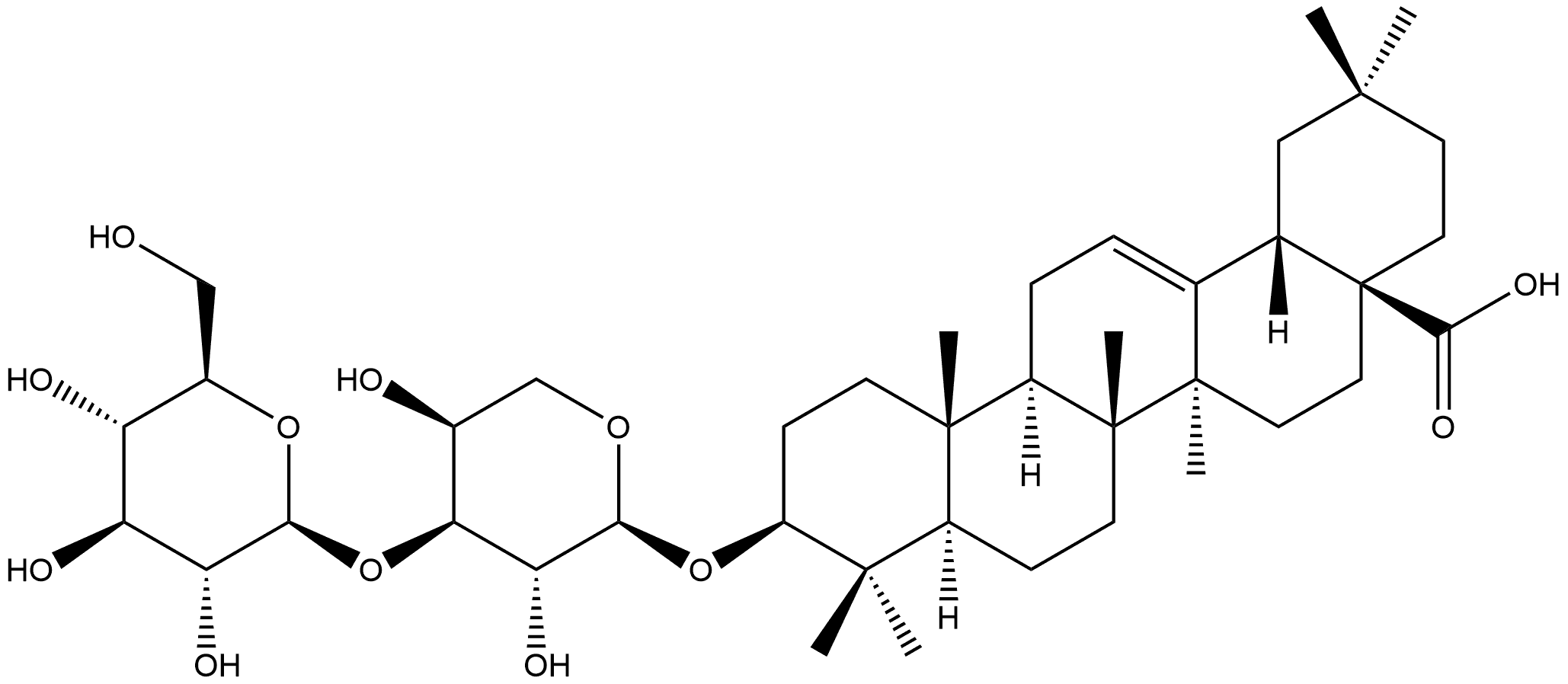 Olean-12-en-28-oic acid, 3-[(3-O-β-D-glucopyranosyl-α-L-arabinopyranosyl)oxy]-, (3β)- Structural