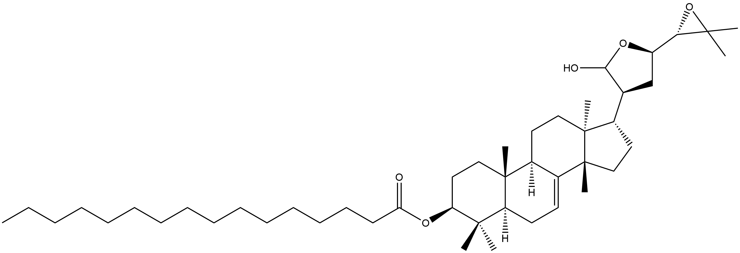 Lanost-7-ene-3,21-diol, 21,23:24,25-diepoxy-, 3-hexadecanoate, (3β,13α,14β,17α,20S,23R,24S)- (9CI) Structural