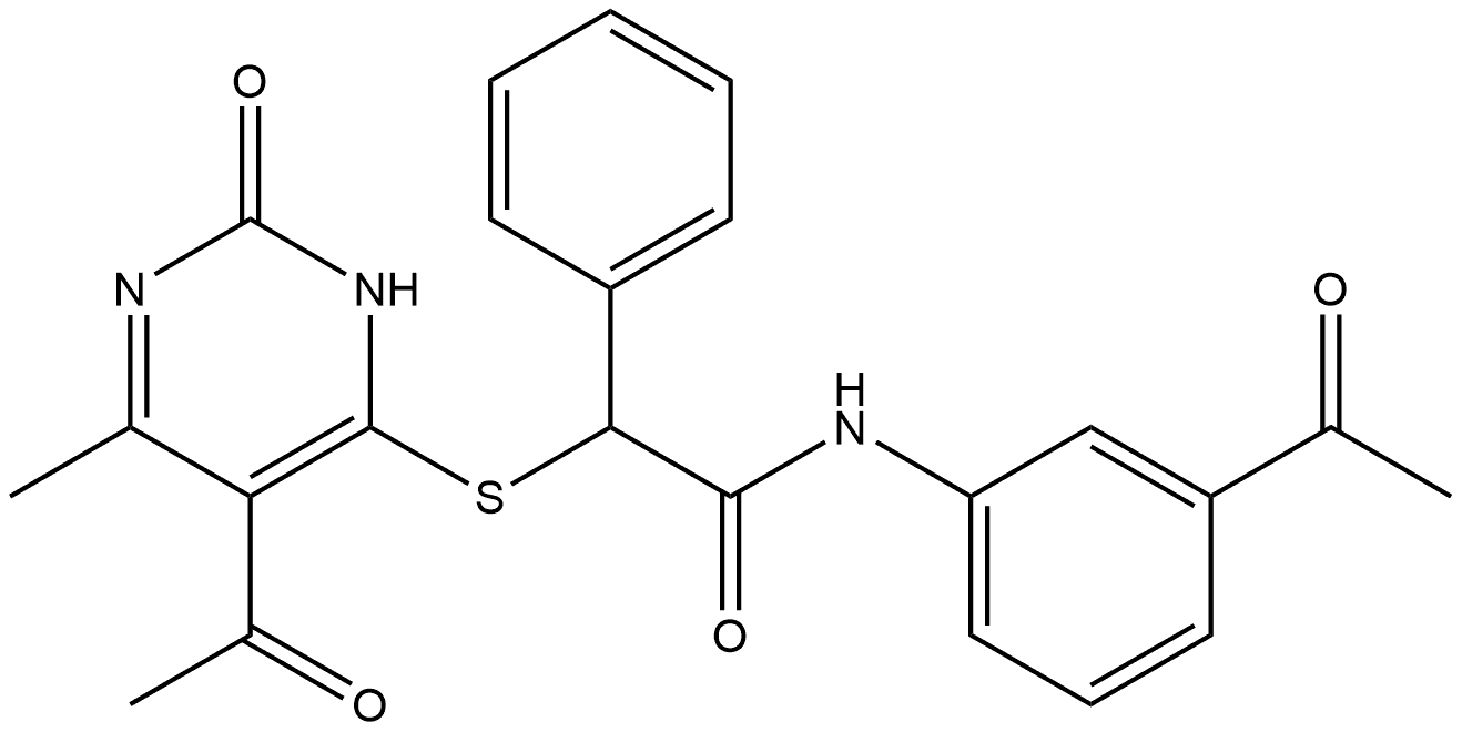 Benzeneacetamide, α-[(5-acetyl-2,3-dihydro-6-methyl-2-oxo-4-pyrimidinyl)thio]-N-(3-acetylphenyl)- Structural