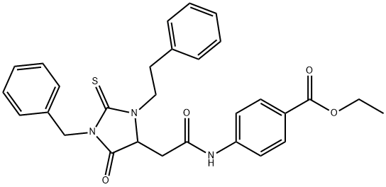 ethyl 4-[[2-[1-benzyl-5-oxo-3-(2-phenylethyl)-2-sulfanylideneimidazolidin-4-yl]acetyl]amino]benzoate Structural