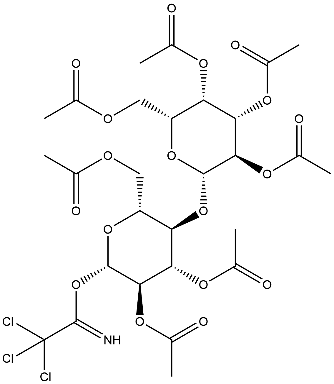 2,3,4,6-TETRA-O-ACETYL-BETA-D-GALACTOPYRANOSYL(1-4)-2,3,6-TRI-O-ACETYL-ALPHA-D-GLUCOPYRANOSYL IMIDATE Structural