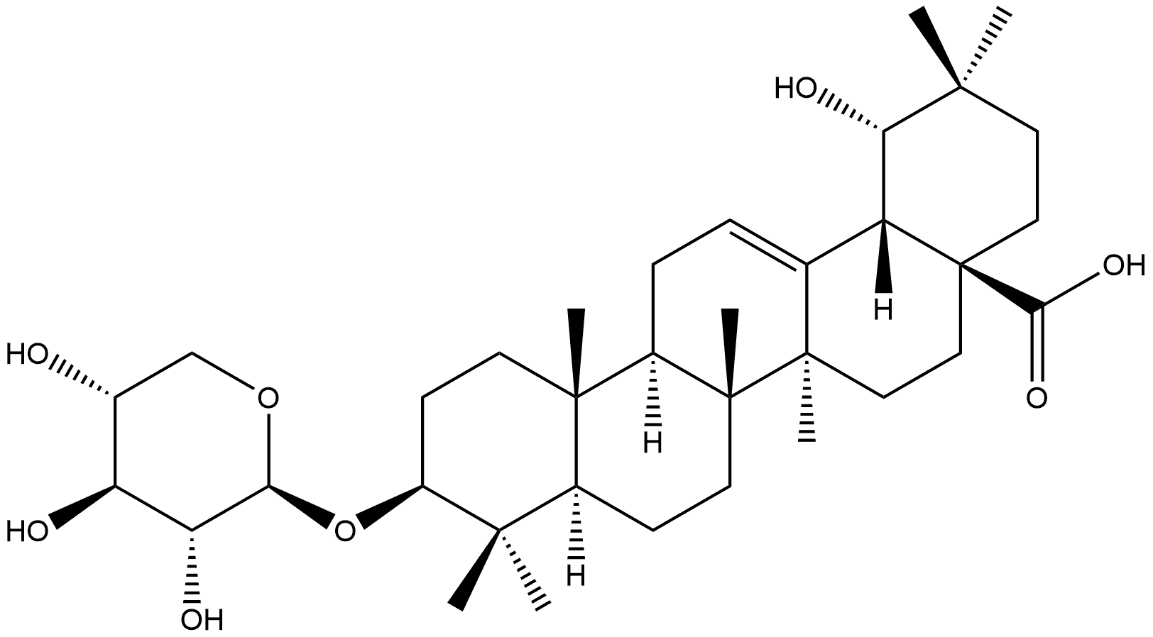 Olean-12-en-28-oic acid, 19-hydroxy-3-(β-D-xylopyranosyloxy)-, (3β,19α)- Structural