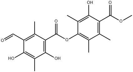 Benzoic acid, 3-formyl-4,6-dihydroxy-2,5-dimethyl-, 3-hydroxy-4-(methoxycarbonyl)-2,5,6-trimethylphenyl ester Structural