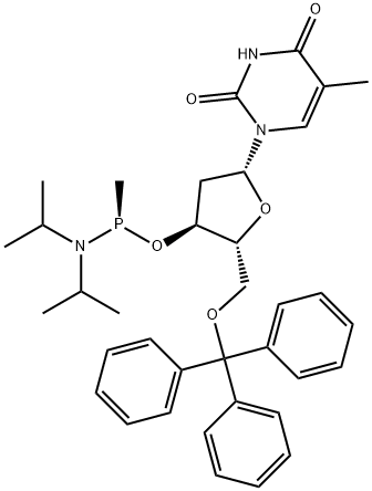 Thymidine, 5'-O-(triphenylmethyl)-, 3'-[P-methyl-N,N-bis(1-methylethyl)phosphonamidite], (R)- (9CI) Structural
