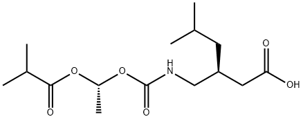 Hexanoic acid, 5-methyl-3-[[[[(1R)-1-(2-methyl-1-oxopropoxy)ethoxy]carbonyl]amino]methyl]-, (3S)- Structural
