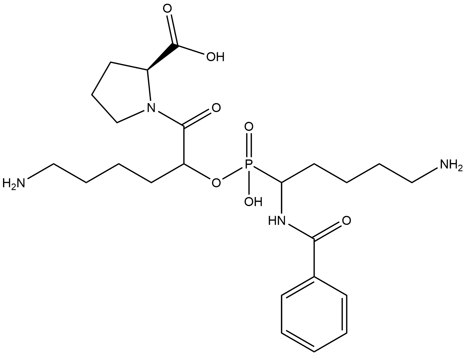 L-Proline, 1-[6-amino-2-[[[5-amino-1-(benzoylamino)pentyl]hydroxyphosphinyl]oxy]-1-oxohexyl]- Structural