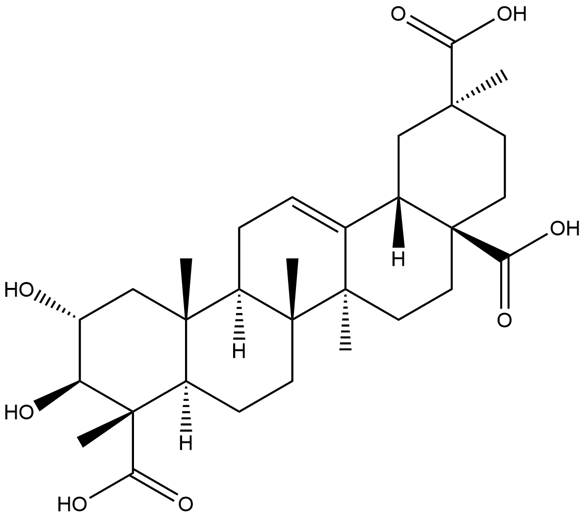 Olean-12-ene-23,28,29-trioic acid, 2,3-dihydroxy-, (2α,3β,4α,20β)- Structural