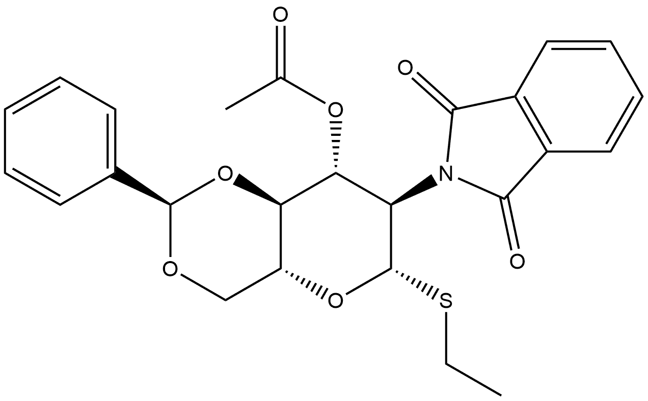 Ethyl 3-O-acetyl-4,6-O-benzylidene-2-deoxy-2-phthalimido-1-thio-β-D-glucopyranoside Structural