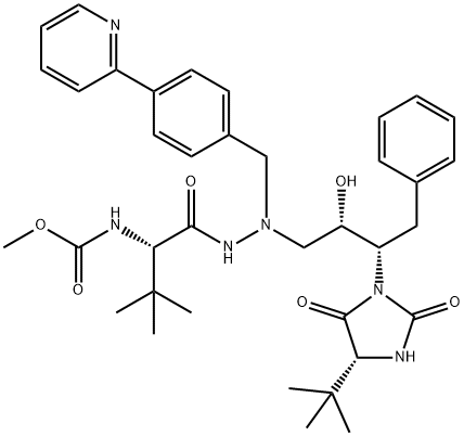 L-Valine, N-(methoxycarbonyl)-3-methyl-, 2-[(2S,3S)-3-[(4R)-4-(1,1-dimethylethyl)-2,5-dioxo-1-imidazolidinyl]-2-hydroxy-4-phenylbutyl]-2-[[4-(2-pyridinyl)phenyl]methyl]hydrazide Structural