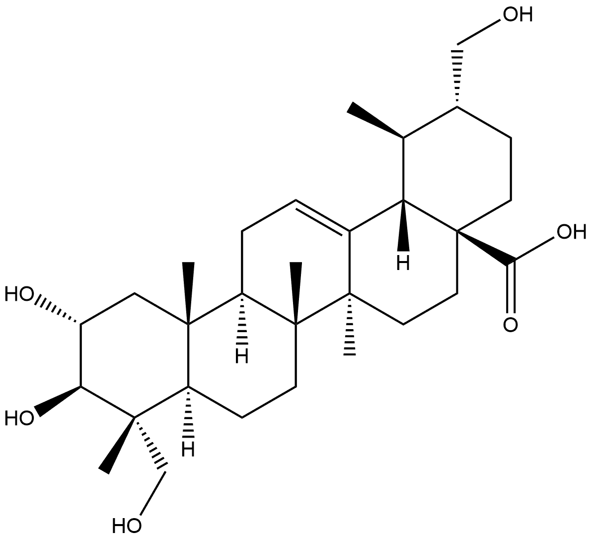 Urs-12-en-28-oic acid, 2,3,23,30-tetrahydroxy-, (2α,3β,4α)- Structural