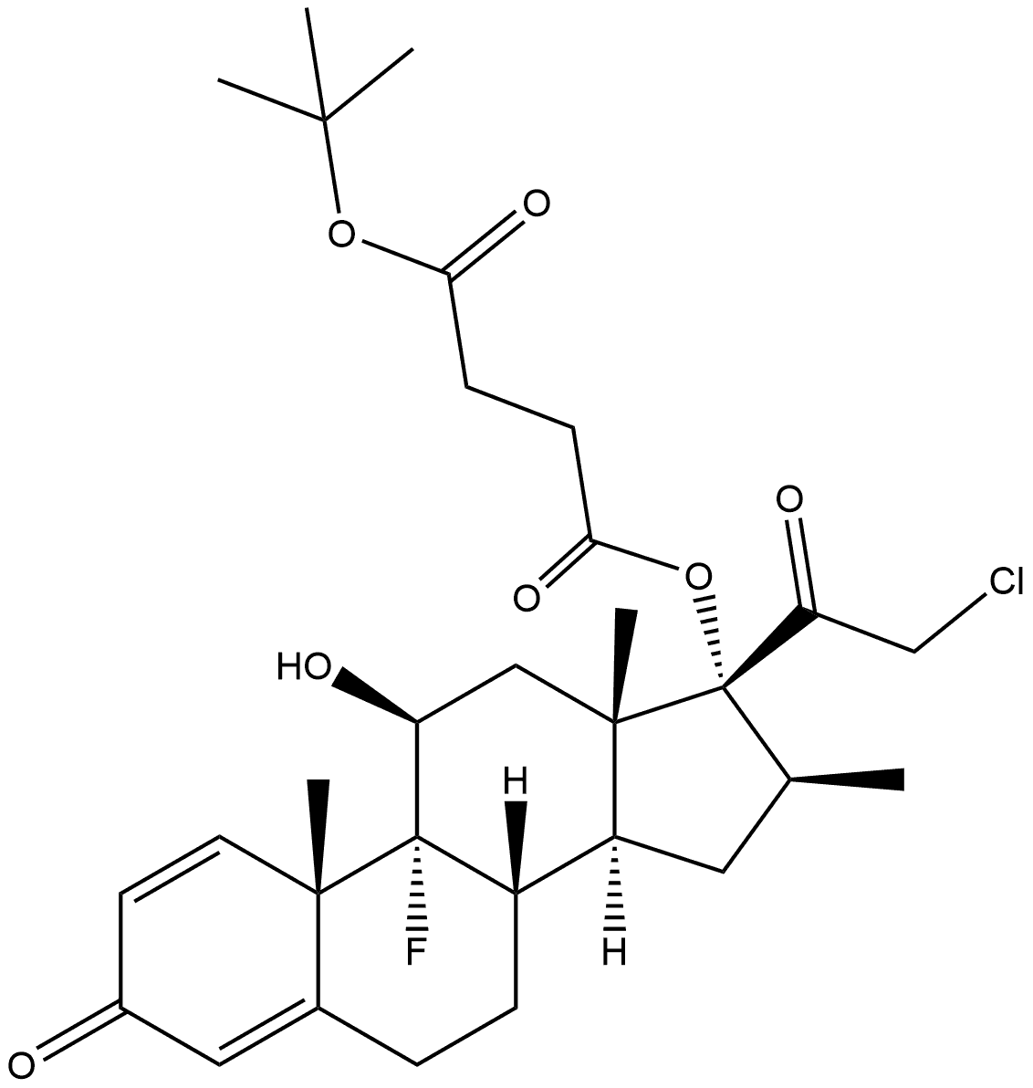 Pregna-1,4-diene-3,20-dione, 21-chloro-17-[4-(1,1-dimethylethoxy)-1,4-dioxobutoxy]-9-fluoro-11-hydroxy-16-methyl-, (11β,16β)- (9CI) Structural