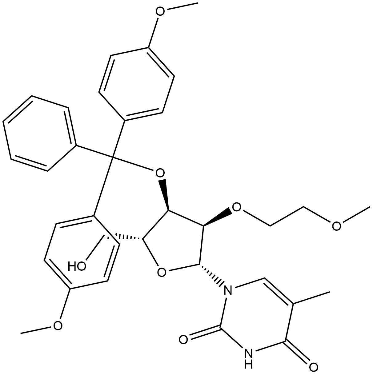 Uridine, 3'-O-[bis(4-methoxyphenyl)phenylmethyl]-2'-O-(2-methoxyethyl)-5-methyl- Structural