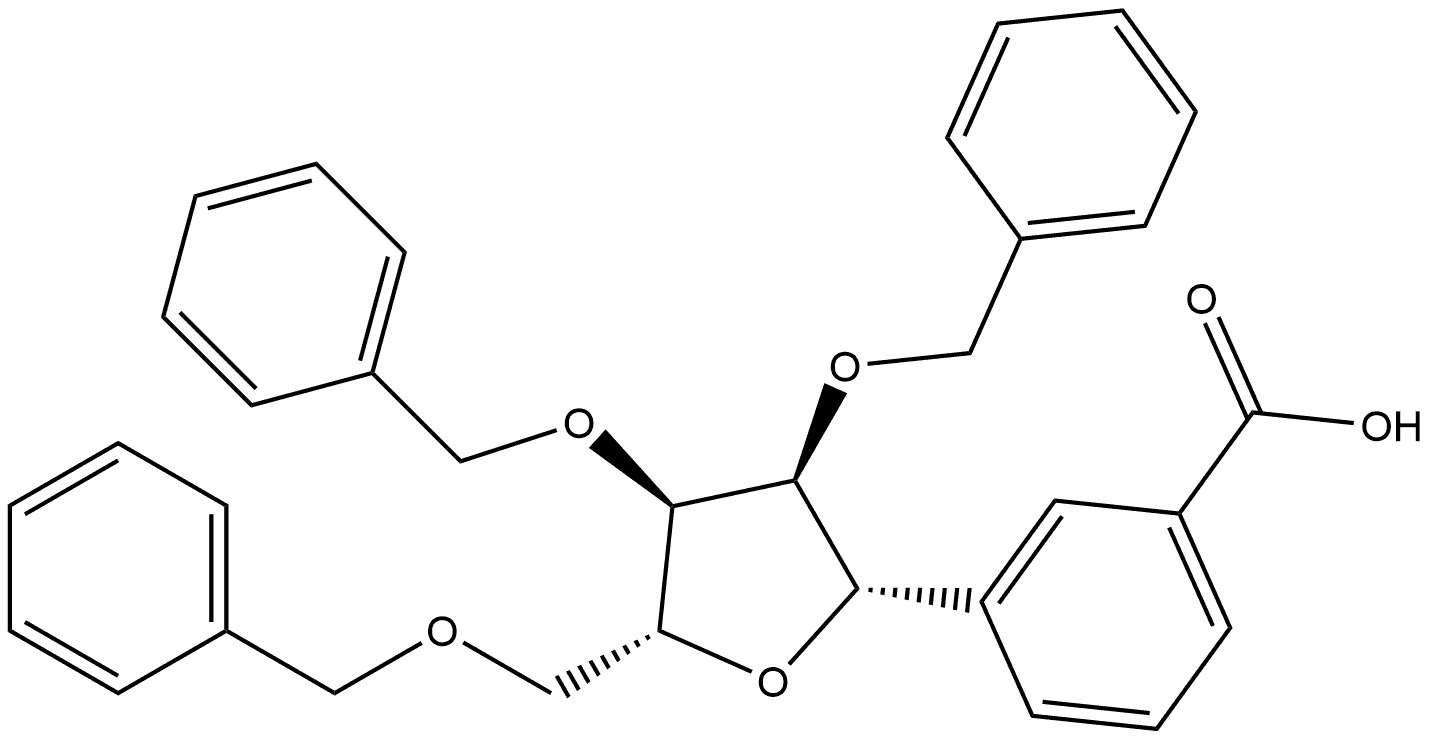 Benzoic acid, 3-[2,3,5-tris-O-(phenylmethyl)-β-D-ribofuranosyl]- Structural