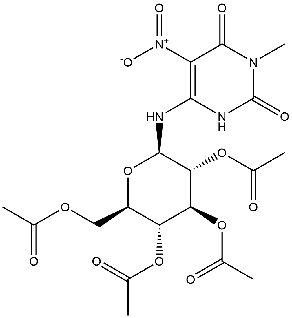 Uracil, 6-(β-D-glucopyranosylamino)-3-methyl-5-nitro-, 2',3',4',6'-tetraacetate (8CI) Structural