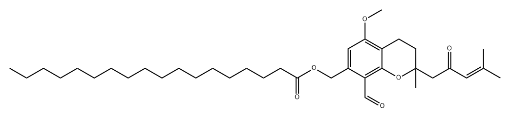 Octadecanoic acid, [8-formyl-3,4-dihydro-5-methoxy-2-methyl-2-(4-methyl-2-oxo-3-pentenyl)-2H-1-benzopyran-7-yl]methyl ester (9CI) Structural