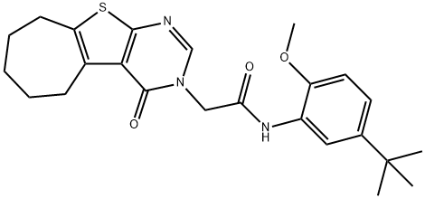 3H-?Cyclohepta[4,?5]?thieno[2,?3-?d]?pyrimidine-?3-?acetamide, N-?[5-?(1,?1-?dimethylethyl)?-?2-?methoxyphenyl]?-?4,?5,?6,?7,?8,?9-?hexahydro-?4-?oxo- Structural