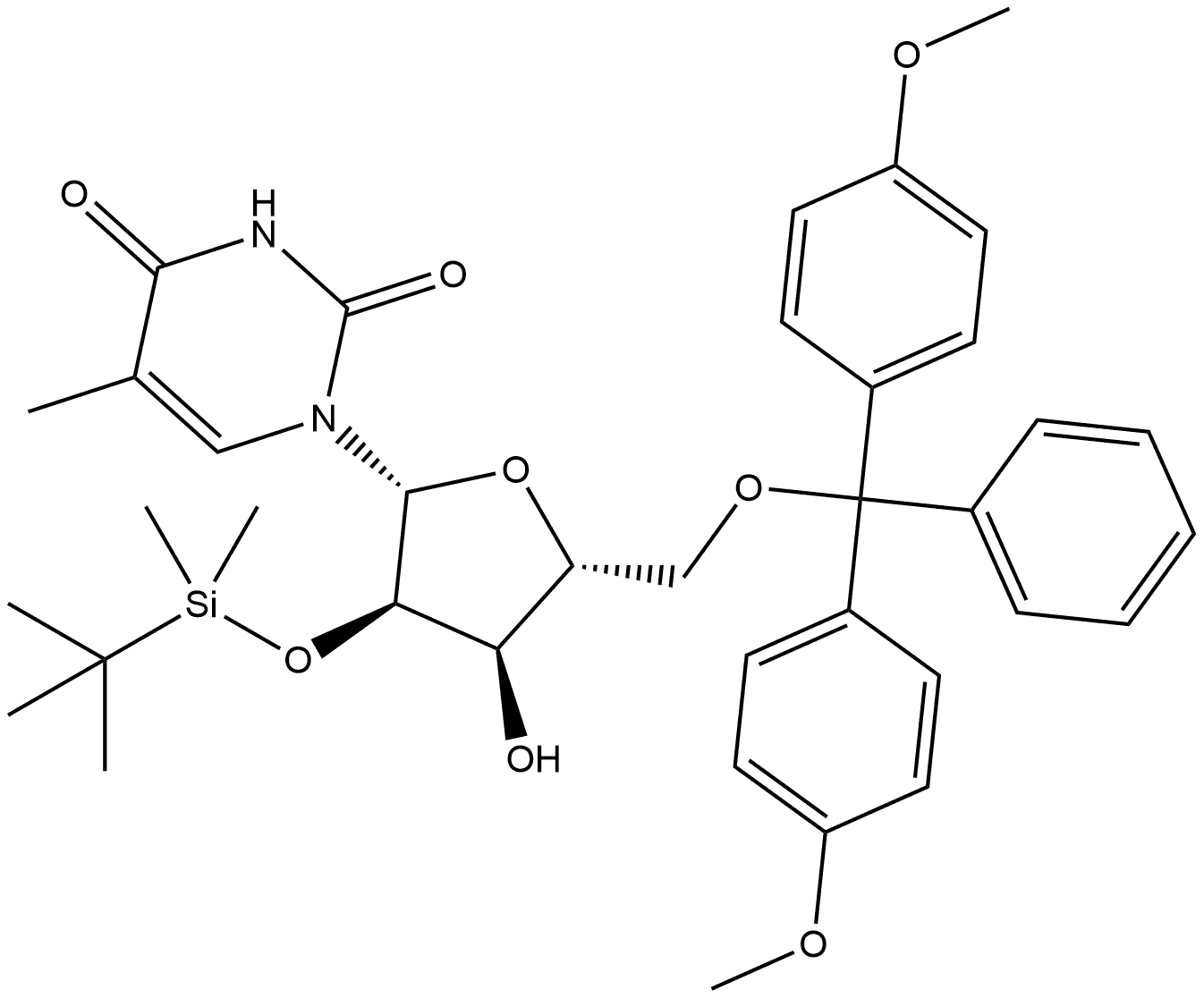 Uridine, 5'-O-[bis(4-methoxyphenyl)phenylmethyl]-2'-O-[(1,1-dimethylethyl)dimethylsilyl]-5-methyl- Structural