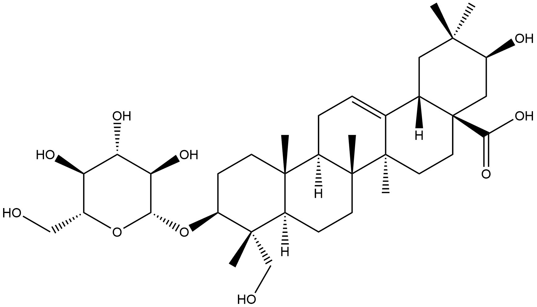 Olean-12-en-28-oic acid, 3-(β-D-glucopyranosyloxy)-21,23-dihydroxy-, (3β,4α,21β)- (9CI) Structural