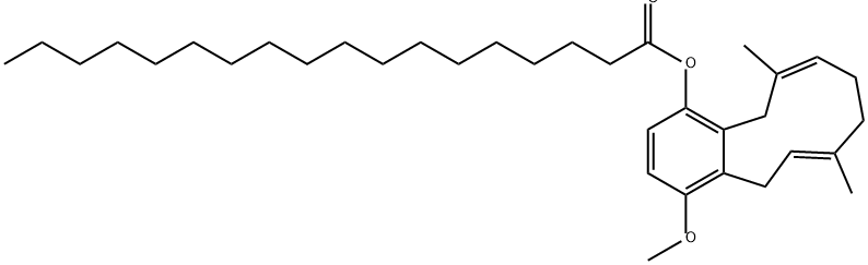 Octadecanoic acid, (6E,10Z)-5,8,9,12-tetrahydro-4-methoxy-7,11-dimethyl-1-benzocyclodecenyl ester Structural