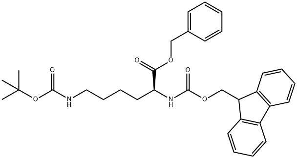 L-Lysine, N6-[(1,1-dimethylethoxy)carbonyl]-N2-[(9H-fluoren-9-ylmethoxy)carbonyl]-, phenylmethyl ester Structural