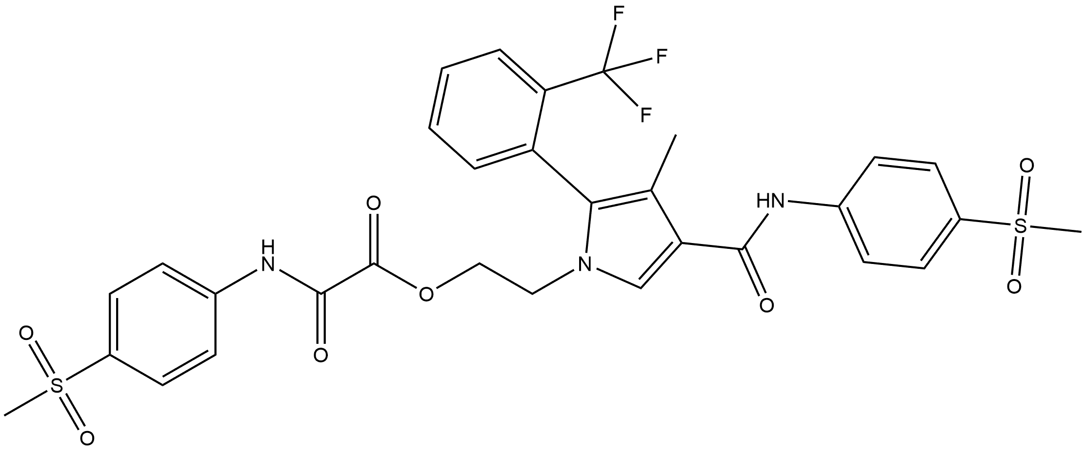Acetic acid, 2-[[4-(methylsulfonyl)phenyl]amino]-2-oxo-, 2-[(2S)-3-methyl-4-[[[4-(methylsulfonyl)phenyl]amino]carbonyl]-2-[2-(trifluoromethyl)phenyl]-1H-pyrrol-1-yl]ethyl ester Structural