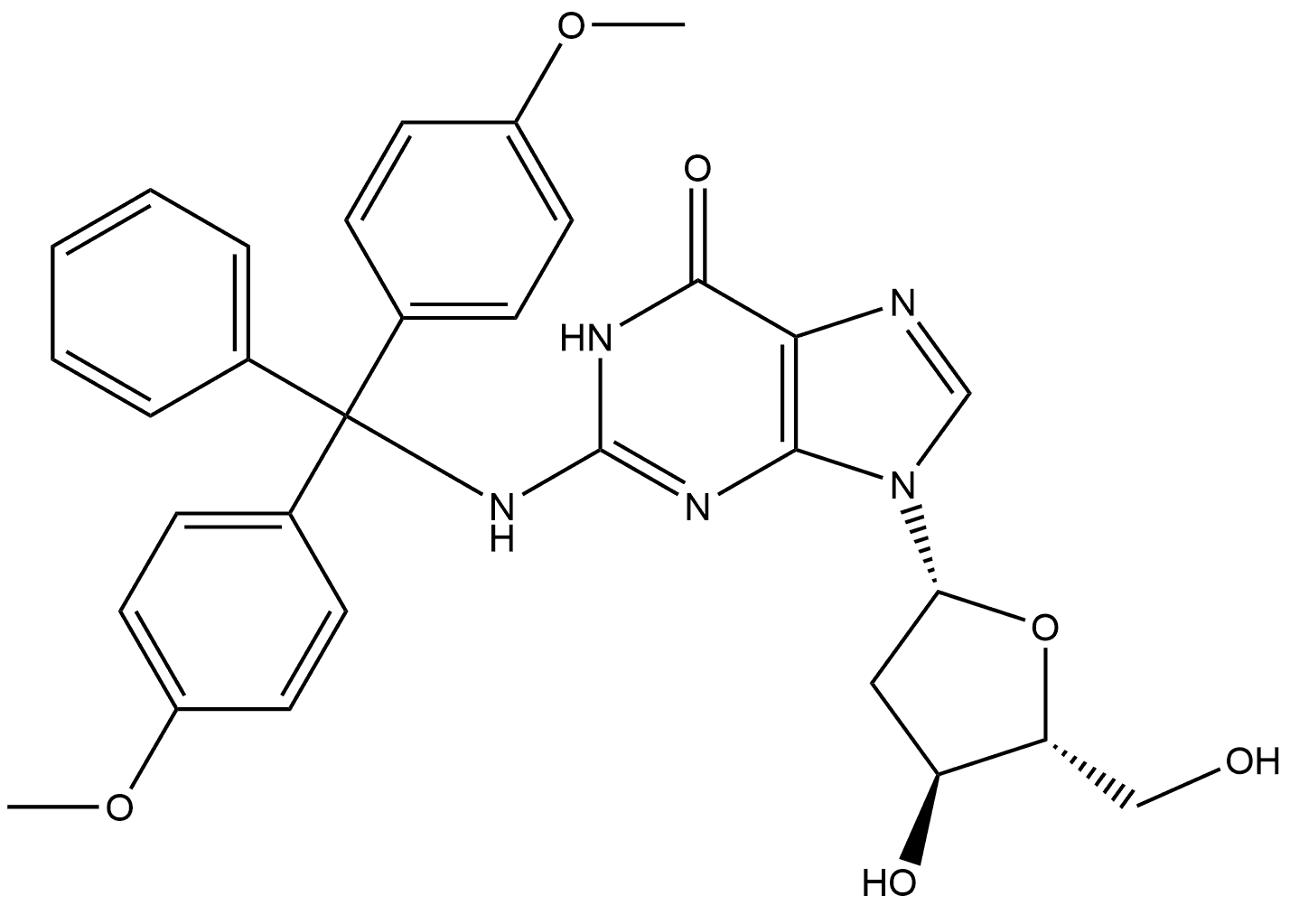 Guanosine, N-[bis(4-methoxyphenyl)phenylmethyl]-2'-deoxy- (9CI) Structural