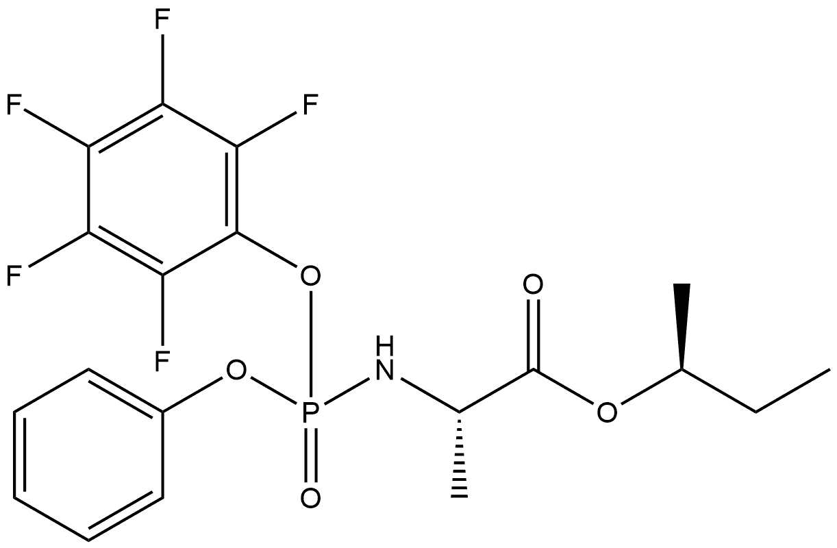 L-Alanine, N-[(2,3,4,5,6-pentafluorophenoxy)phenoxyphosphinyl]-, (1S)-1-methylpropyl ester Structural