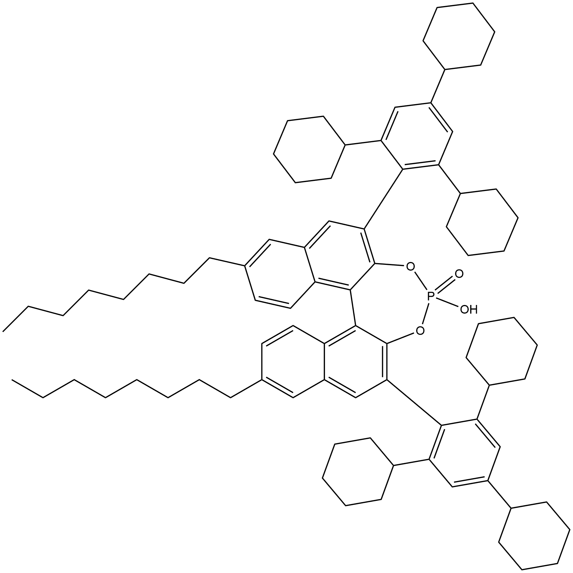 Dinaphtho[2,1-d:1',2'-f][1,3,2]dioxaphosphepin, 4-hydroxy-9,14-dioctyl-2,6-bis(2,4,6-tricyclohexylphenyl)-, 4-oxide, (11bR)- Structural