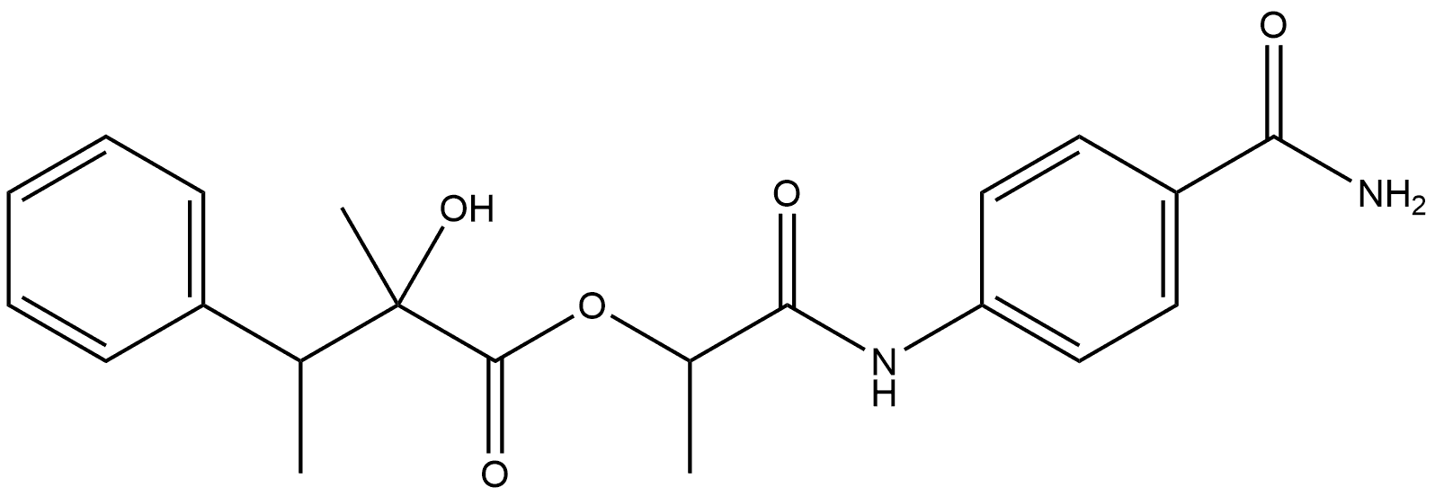 Benzenepropanoic acid, α-hydroxy-α,β-dimethyl-, 2-[[4-(aminocarbonyl)phenyl]amino]-1-methyl-2-oxoethyl ester Structural