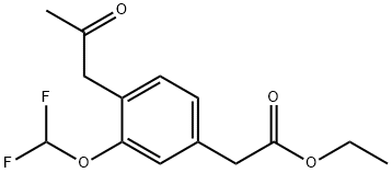 Ethyl 3-(difluoromethoxy)-4-(2-oxopropyl)phenylacetate Structural