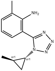 rac-2-methyl-6-{1-[(1R,2R)-2-methylcyclopropyl]-1H-1,2,3,4-tetrazol-5-yl}aniline, trans Structural