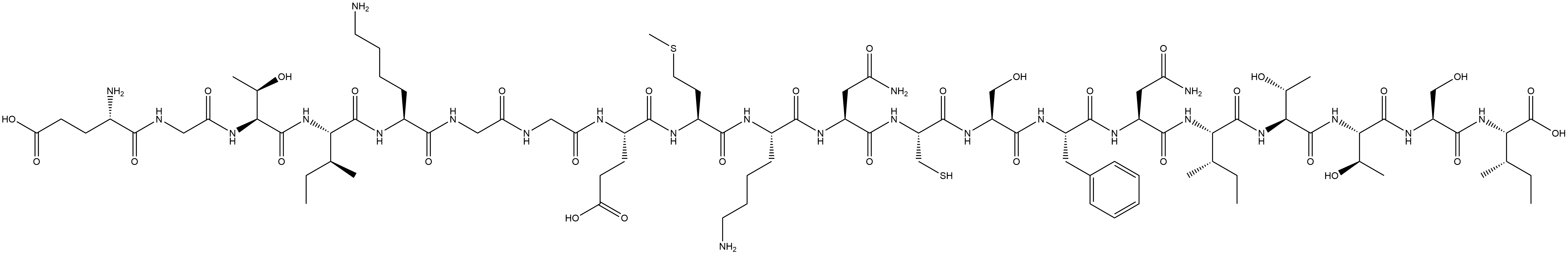 L-Isoleucine, L-α-glutamylglycyl-L-threonyl-L-isoleucyl-L-lysylglycylglycyl-L-α-glutamyl-L-methionyl-L-lysyl-L-asparaginyl-L-cysteinyl-L-seryl-L-phenylalanyl-L-asparaginyl-L-isoleucyl-L-threonyl-L-threonyl-L-seryl- (9CI) Structural