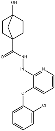 Bicyclo[2.2.1]heptane-1-carboxylic acid, 4-hydroxy-, 2-[3-(2-chlorophenoxy)-2-pyridinyl]hydrazide Structural