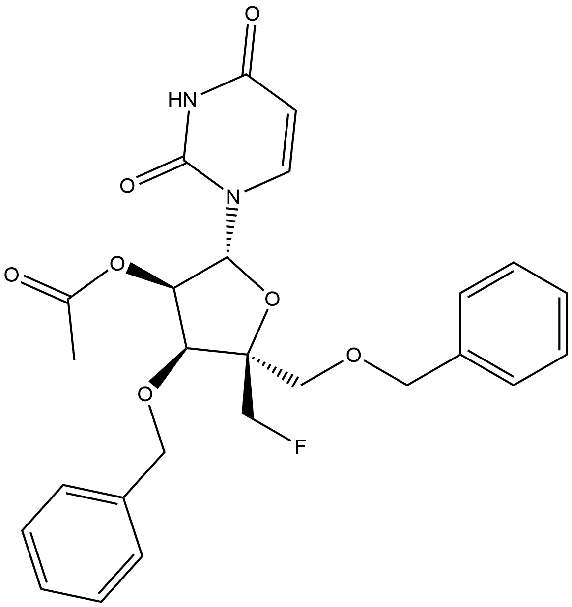 Uridine, 4′-C-(fluoromethyl)-3′,5′-bis-O-(phenylmethyl)-, 2′-acetate Structural