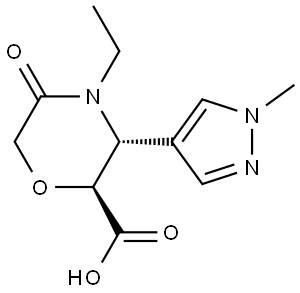 rac-(2R,3S)-4-ethyl-3-(1-methyl-1H-pyrazol-4-yl)-5-oxomorpholine-2-carboxylic acid, trans Structural