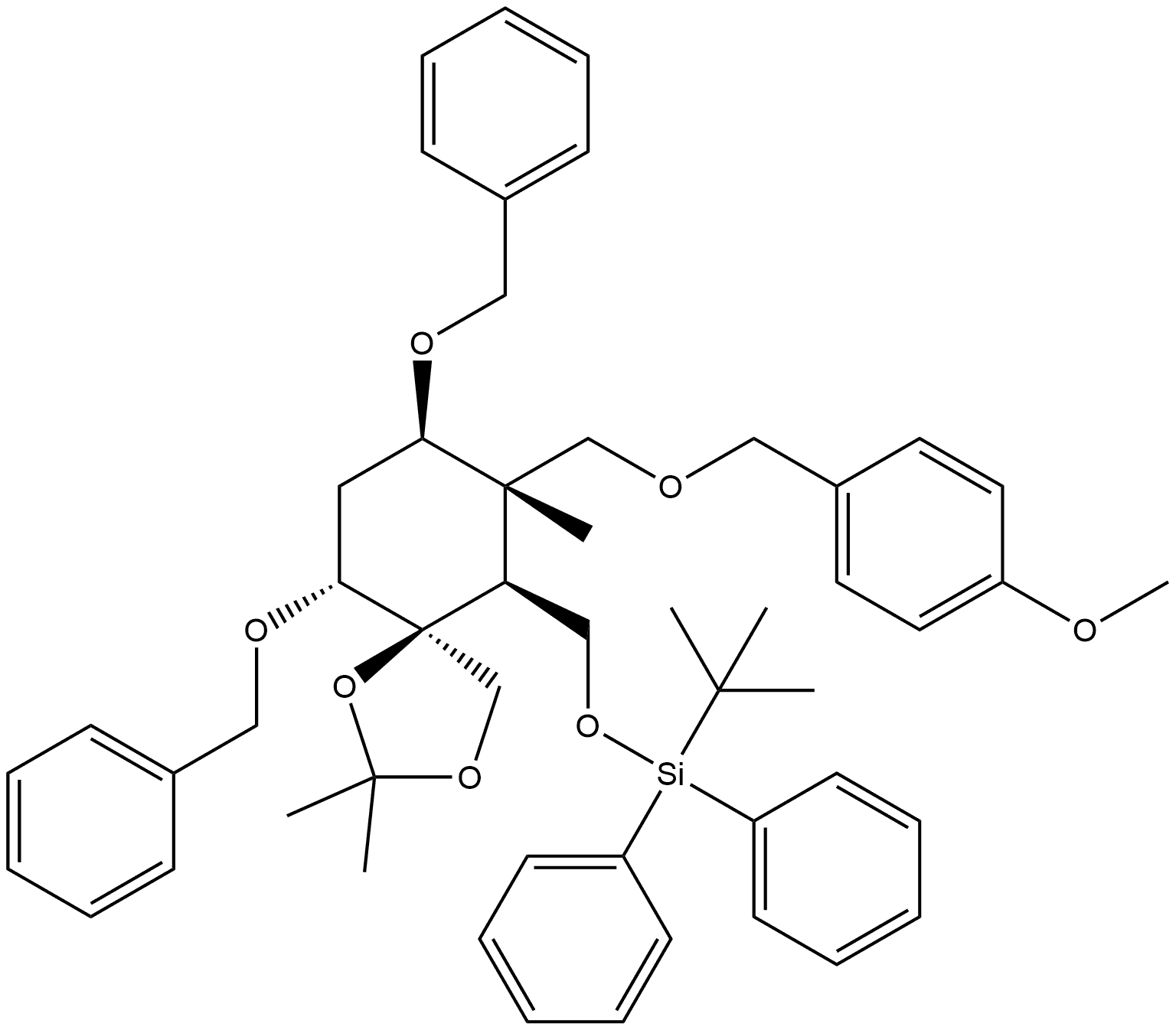 Silane, (1,1-dimethylethyl)[[7-[[(4-methoxyphenyl)methoxy]methyl]-2,2,7-trimethyl-8,10-bis(phenylmethoxy)-1,3-dioxaspiro[4.5]dec-6-yl]methoxy]diphenyl-, [5S-(5α,6β,7α,8β,10α)]- (9CI) Structural